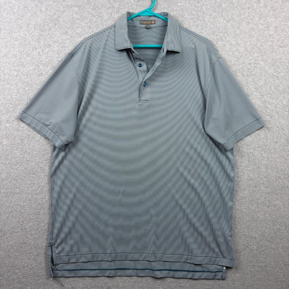 Peter Millar Polo Shirt Mens Large Green Striped Summer Comfort Golf Performance